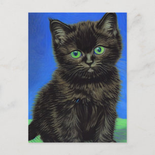 Cartão Postal De Festividades Gogh Style Black Kitten