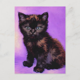 Cartão Postal De Festividades Gogh Style Purple Cat