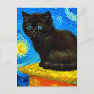 Cartão Postal De Festividades Gogh Style Starry Night Cat