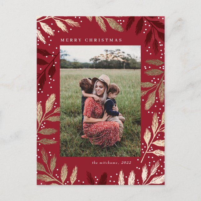 Cartão Postal De Festividades Gold Foto de Natal Feliz (Frente)