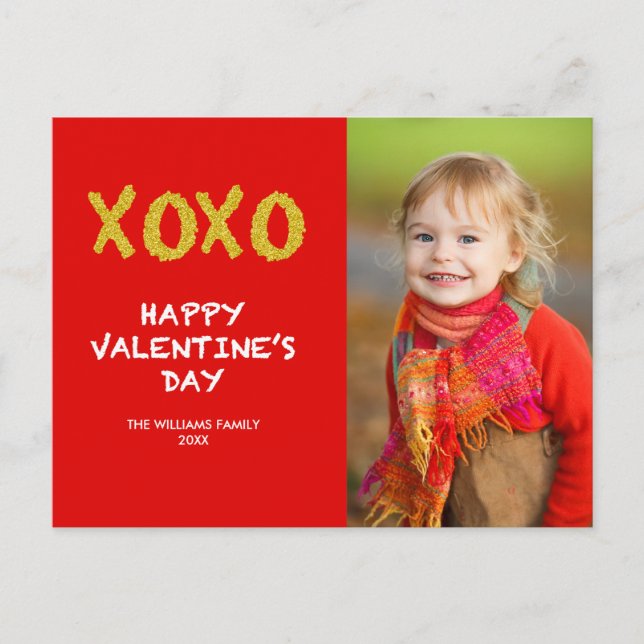 Cartão Postal De Festividades Gold XOXO | Valentine's Day Photo Postcard (Frente)