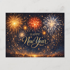 Cartão Postal De Festividades Golden Fireworks Night Sky New Year