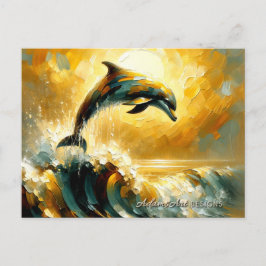 Cartão Postal De Festividades Golden Ocean Dolphin Jump