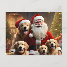 Cartão Postal De Festividades Golden Retrievers, puppies and Santa Claus