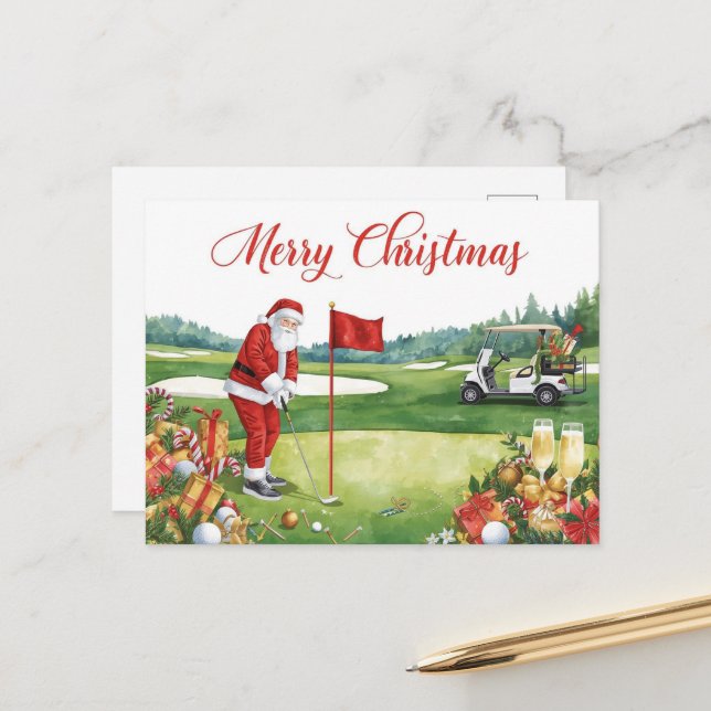 Cartão Postal De Festividades Golf Christmas  Let’s Par tee with Santa Claus   (Frente/Verso In Situ)