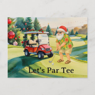 Cartão Postal De Festividades Golf Christmas Let's Par tee with Papais noeis gol