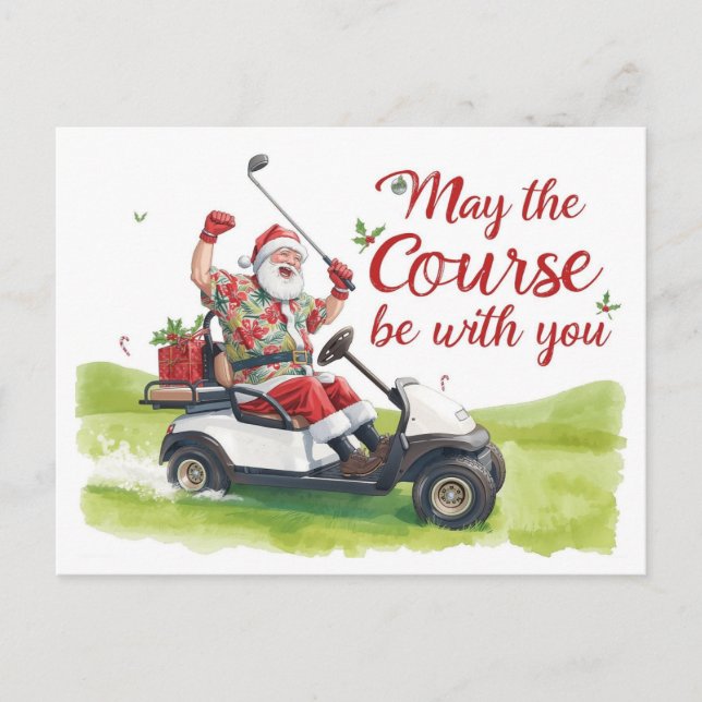 Cartão Postal De Festividades Golf Christmas themed  with Santa Claus (Frente)