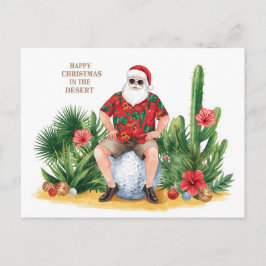Cartão Postal De Festividades Golf Desert Christmas Cactus Santa Claus Golfer