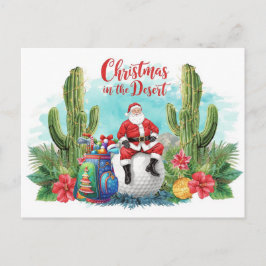 Cartão Postal De Festividades Golf Desert Christmas Cactus Santa Claus Golfer