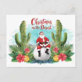 Cartão Postal De Festividades Golf Desert Christmas Cactus Santa Claus Golfer