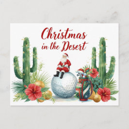 Cartão Postal De Festividades Golf Desert Christmas Cactus Santa Claus Golfer