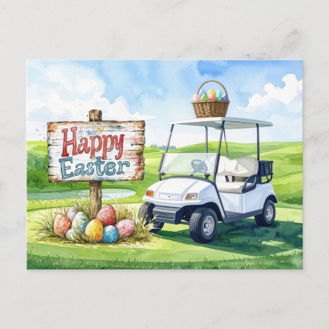 Cartão Postal De Festividades Golf Easter Holiday on putting green (Frente)