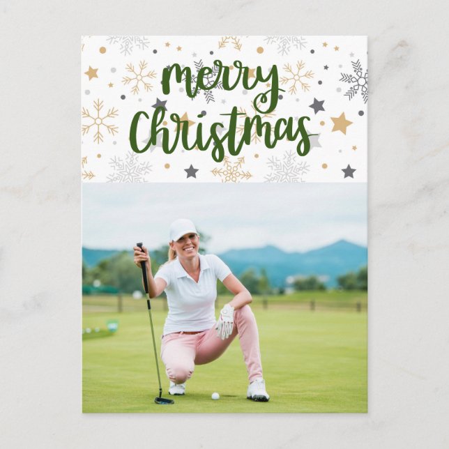 Cartão Postal De Festividades Golf Feliz Natal com sua própria foto Feriado C (Frente)
