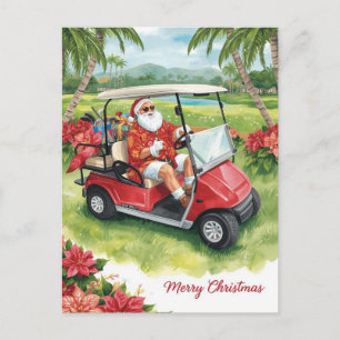 Cartão Postal De Festividades Golf Feliz Natal Papai Noel Golfista Praia Temátic