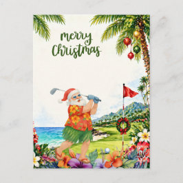 Cartão Postal De Festividades Golf Feliz Natal Papai Noel Golfista tema Praia 