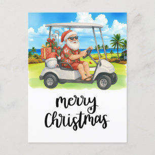 Cartão Postal De Festividades Golf Feliz Natal Papais noeis Golfer Beach Themed