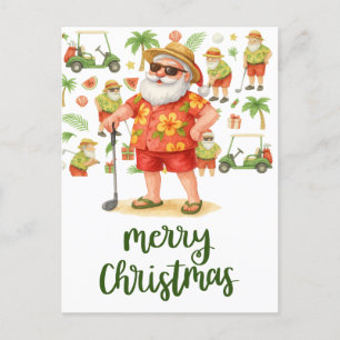 Cartão Postal De Festividades Golf Felry Papais noeis de Natal Golfer Beach temá