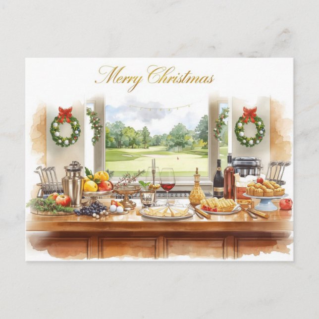 Cartão Postal De Festividades Golf Merry Christmas from Golf Course Clubhouse (Frente)