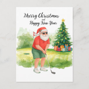 Cartão Postal De Festividades Golf Natal temático para golfista no campo
