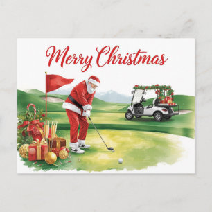 Cartão Postal De Festividades Golf Natal Vamos fazer Par tee com o Papai Noel