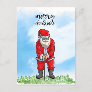 Cartão Postal De Festividades Golf Papai Noel joga golfe no Natal