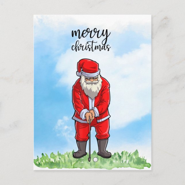 Cartão Postal De Festividades Golf Papai Noel joga golfe no Natal (Frente)