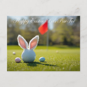 Cartão Postal De Festividades Golf Páscoa com coelho de bola na orelha em grama