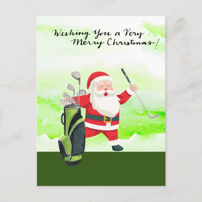 Cartão Postal De Festividades Golf Santa Claus Golfer Golfe Golfe (Frente)