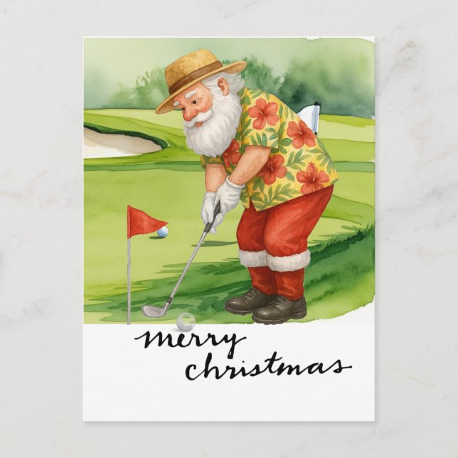 Cartão Postal De Festividades Golf Santa Claus jogando no Natal (Frente)
