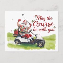 Cartão Postal De Festividades Golf tema de Natal com Papai Noel