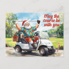 Cartão Postal De Festividades Golf tema de Natal com Papai Noel