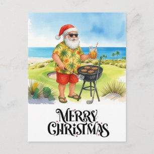 Cartão Postal De Festividades Golfe Feliz Natal com Papai Noel verde