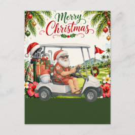 Cartão Postal De Festividades Golfe Feliz Natal Papai Noel Golfista Tema Praia