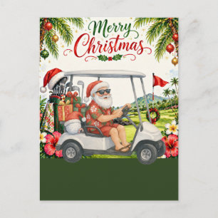 Cartão Postal De Festividades Golfe Feliz Natal Papai Noel Golfista Tema Praia