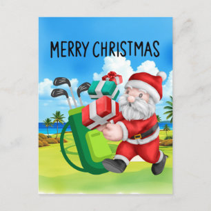 Cartão Postal De Festividades Golfe Natal com Golfe do Papai Noel