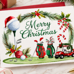 Cartão Postal De Festividades Golfe tema natal para golfista aquarela