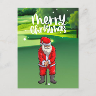 Cartão Postal De Festividades Golfer Santa Claus jogando golfe verde no Natal