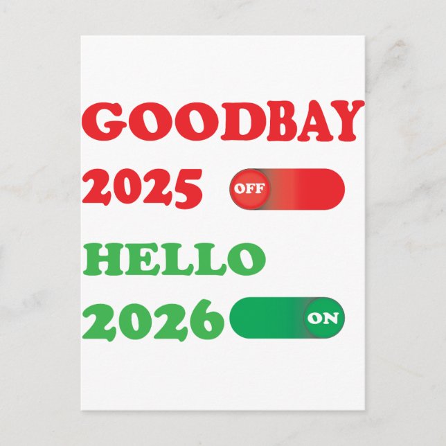 Cartão Postal De Festividades Goodbye 2025 Hello 2026 Toggle Card Design (Frente)