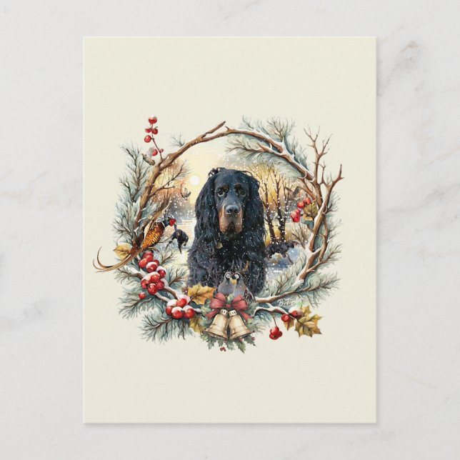 Cartão Postal De Festividades Gordon Setter Christmas Joy – Seasonal Dog Art (Frente)