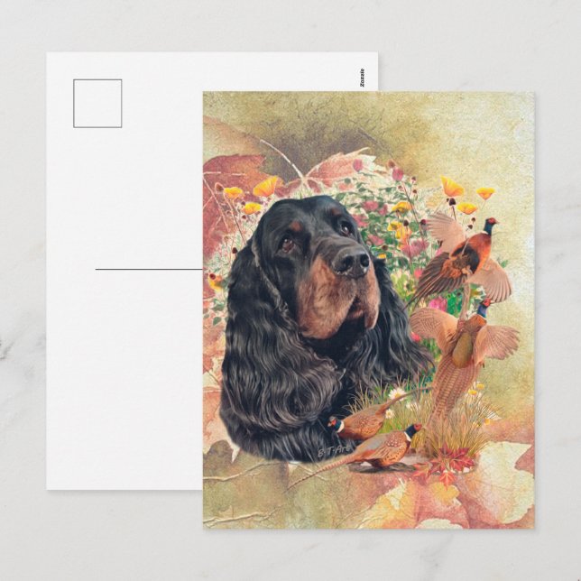 Cartão Postal De Festividades Gordon setter com faisões, Art (Frente/Verso)