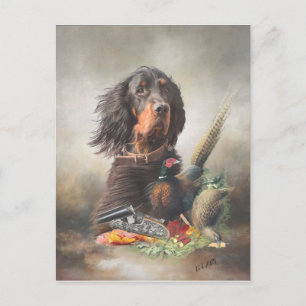 Cartão Postal De Festividades Gordon setter com faisões, Art