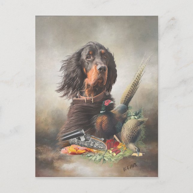 Cartão Postal De Festividades Gordon setter com faisões, Art (Frente)