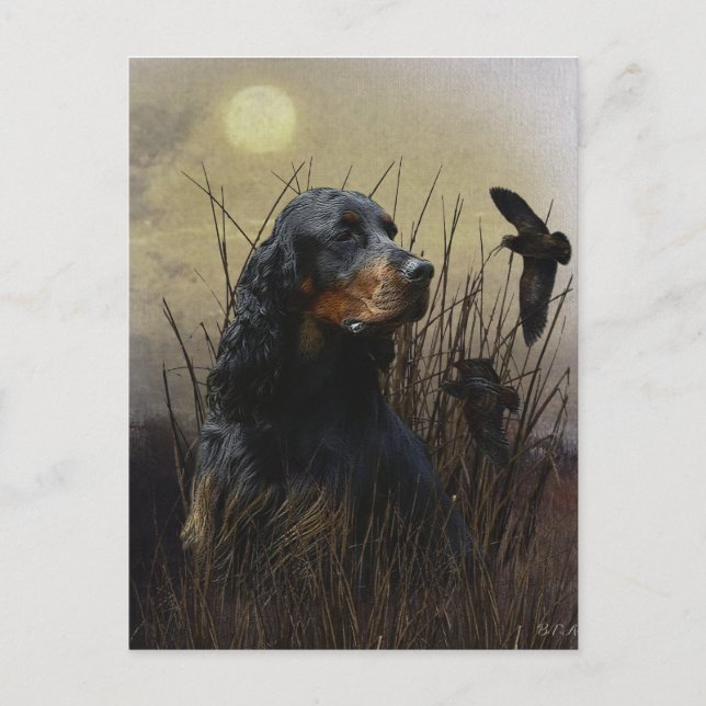 Cartão Postal De Festividades Gordon setter com faisões, Art (Frente)