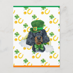 Cartão Postal De Festividades Gordon Setter Shamrock Rua. Dia dos Patricks