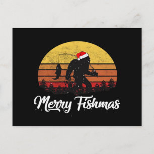 Cartão Postal De Festividades Gorducho de Natal Chapéu de Papai Noel Alegre Fish