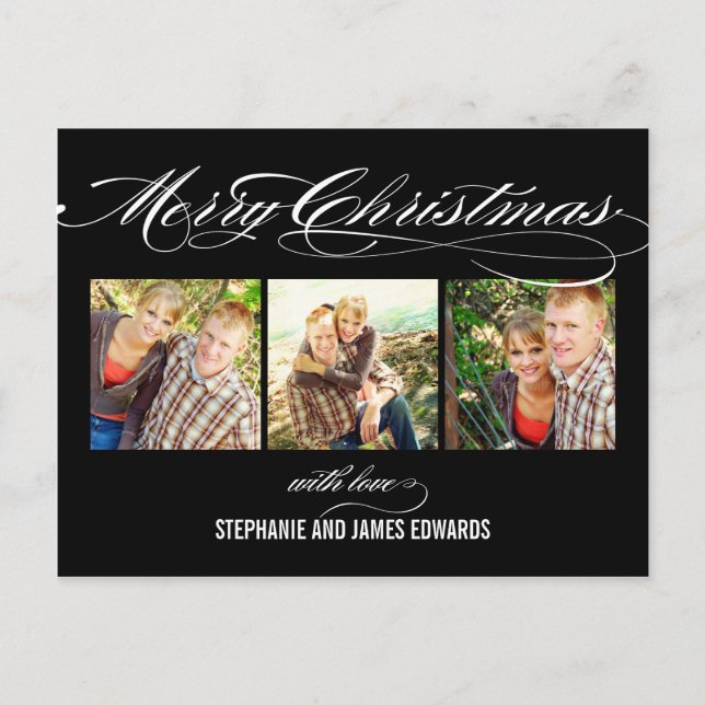 Cartão Postal De Festividades Gorgeous Script Christmas Photo Card (Frente)