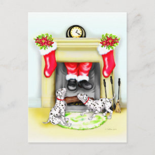 Cartão Postal De Festividades Gotas do papai noel do Natal de Dalmation dentro