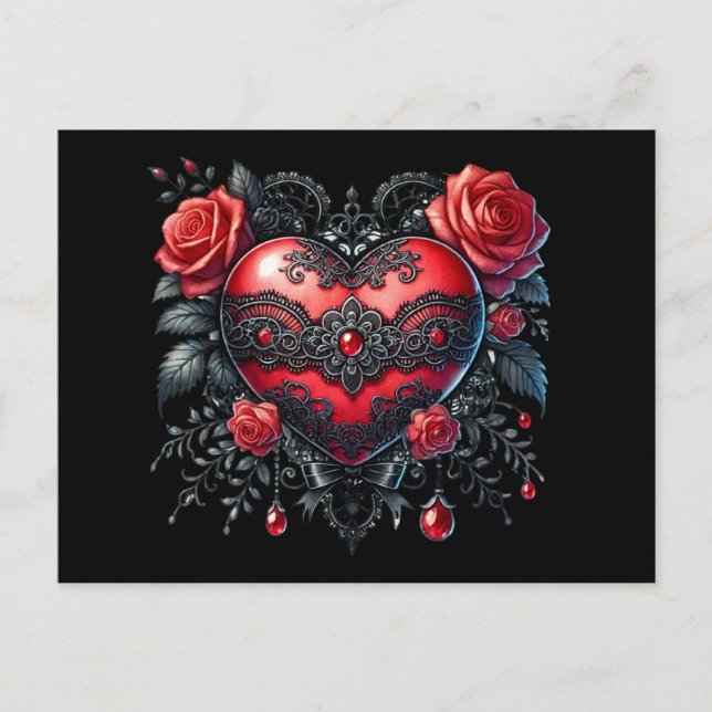 Cartão Postal De Festividades Gothic Valentine Heart Postcard (Frente)