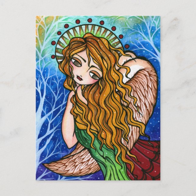Cartão Postal De Festividades Grace Primitive Angel Folk Art Christmas Postcard (Frente)