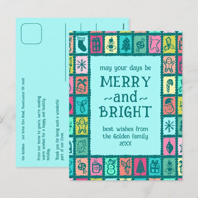 Cartão Postal De Festividades Grade de Natal Caprichosa Fofa Personalizada (Frente/Verso)